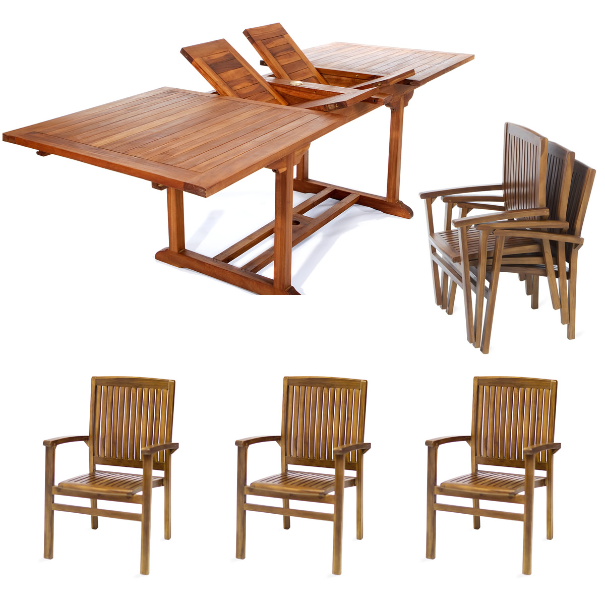 teak extension table 7 pc